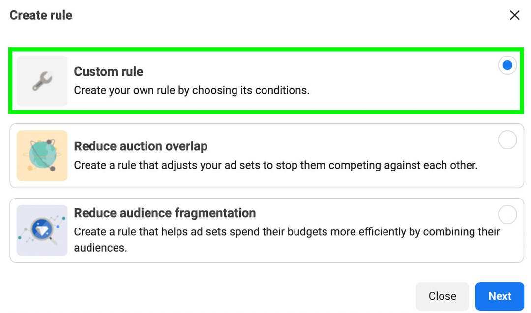 kaip pakeisti „Instagram“ skelbimų mastelį automatiškai sukurti naują tinkintą taisyklę-8 pavyzdys