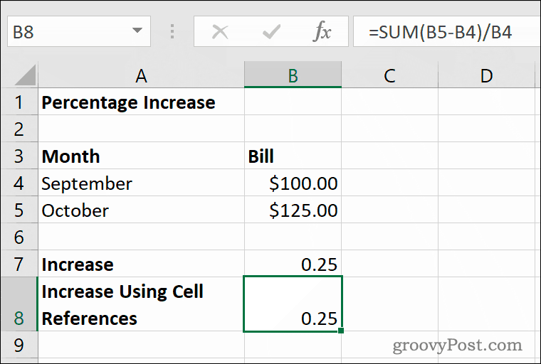„Microsoft Excel“ procentinio padidėjimo pavyzdys