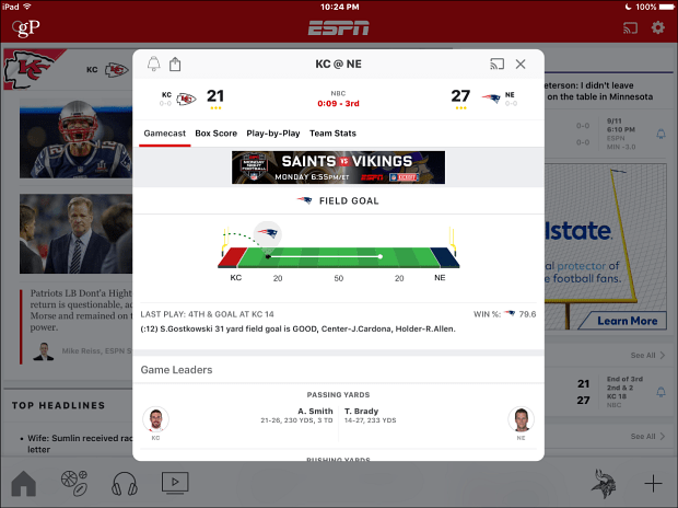 „ESPN iOS“ „iPad“ programa