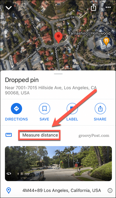 „Google Maps“ matuokitės atstumo mygtuką mobiliajame telefone