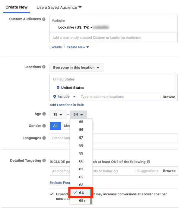 Patarimai, kaip sumažinti „Facebook“ skelbimų išlaidas, galimybė susiaurinti auditoriją pagal amžių