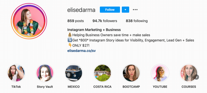 Elise Darma „Instagram“ profilis