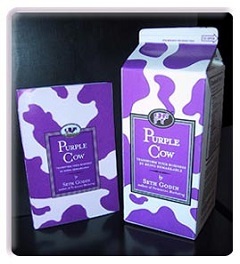 Pirmasis „Purple Cow“ leidimas buvo pieno dėžutėje.