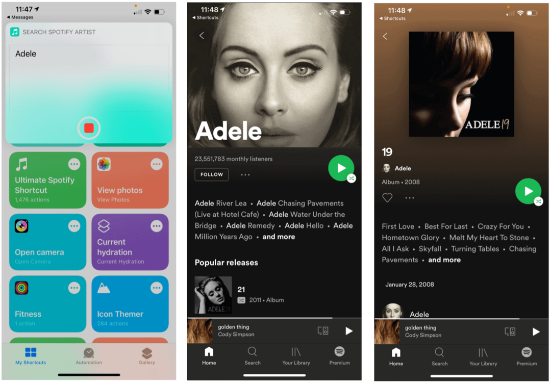 „Siri“ spartieji klavišai, skirti „Spotify“ paieškos atlikėjui