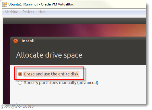 ištrinkite ir naudokite visą diską „ubuntu“