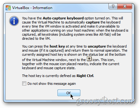 Įspėjimas apie „VirtualBox Windows 8“ klaviatūroje