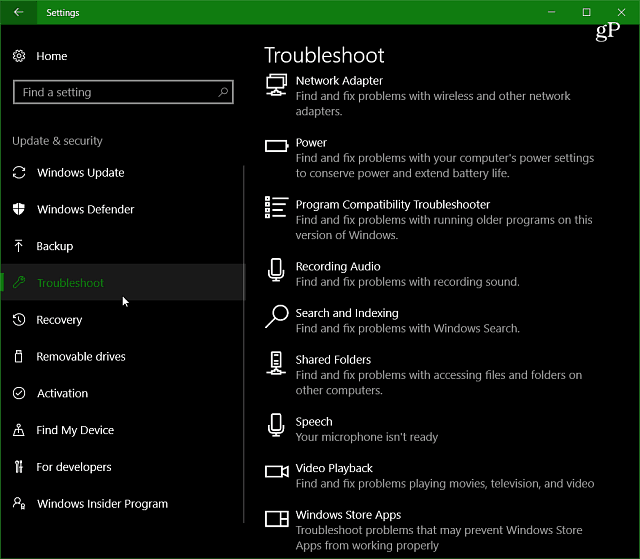 „Windows 10“ kūrėjų atnaujinimas „Feature Focus“: trikčių šalinimo įrankiai