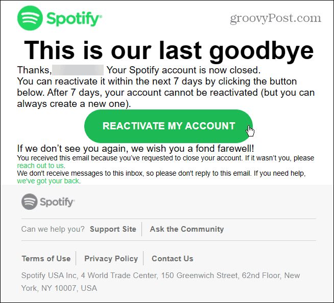 „Spotify“ aktyvinimo el. laiškas