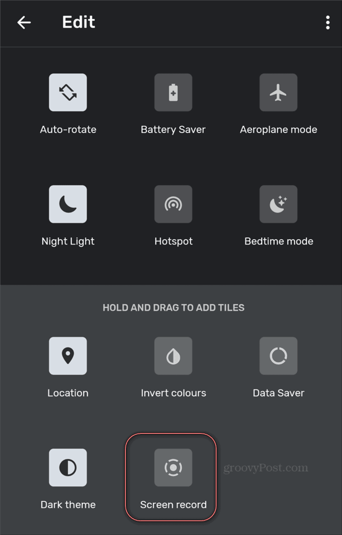 „Android Screen Recorder“ greitųjų nustatymų ekrano įrašymo įrenginys