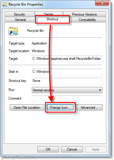pakeisti nuorodos piktogramą Windows 7