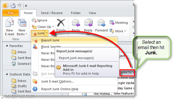 nepageidaujamo el. pašto ataskaitų teikimo įrankis „Outlook“ 2010 m