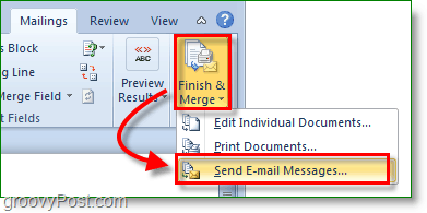 „Outlook 2010“ ekrano kopija - baigkite ir sujungkite ir siųskite el. Laiškus