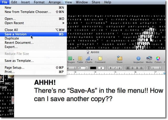 „Mac OS X Lion“: išsaugokite kaip versijas