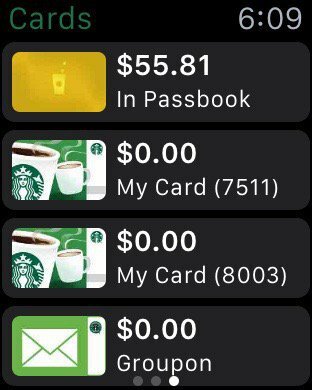 „Starbucks“ kortelė - „Apple“ laikrodis