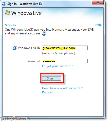 prisijungti prie „Windows Live“ automatiškai naudojant „Windows 7“ paskyrą