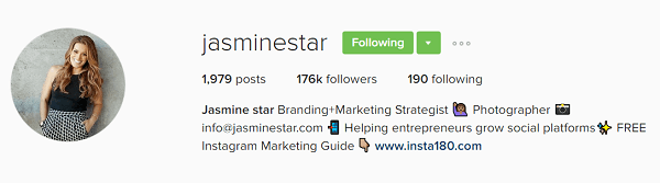 Jasmine Star „Instagram“ profilio biografija rodo jos vertę.